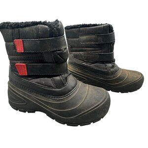 wonder nation Childrens Black Red Winter Snow Boots With hook & loop 4 READ